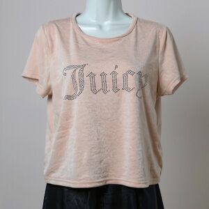 Juicy Couture Pink Velour T-Shirt Rhinestone Logo Top Y2K Aesthetic Size Large